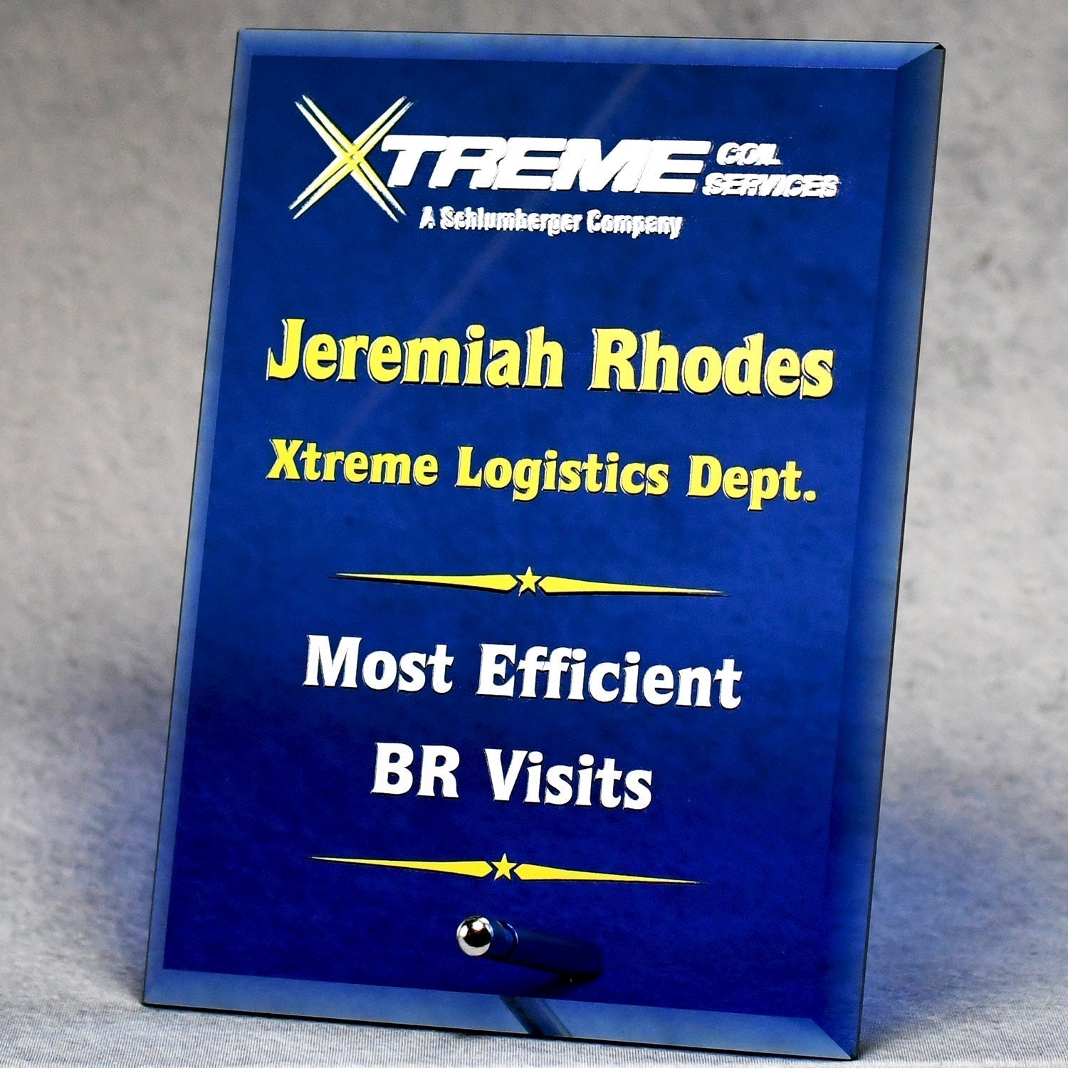 Economy Blue Glass Standing Plaque | Alliance Awards LLC.