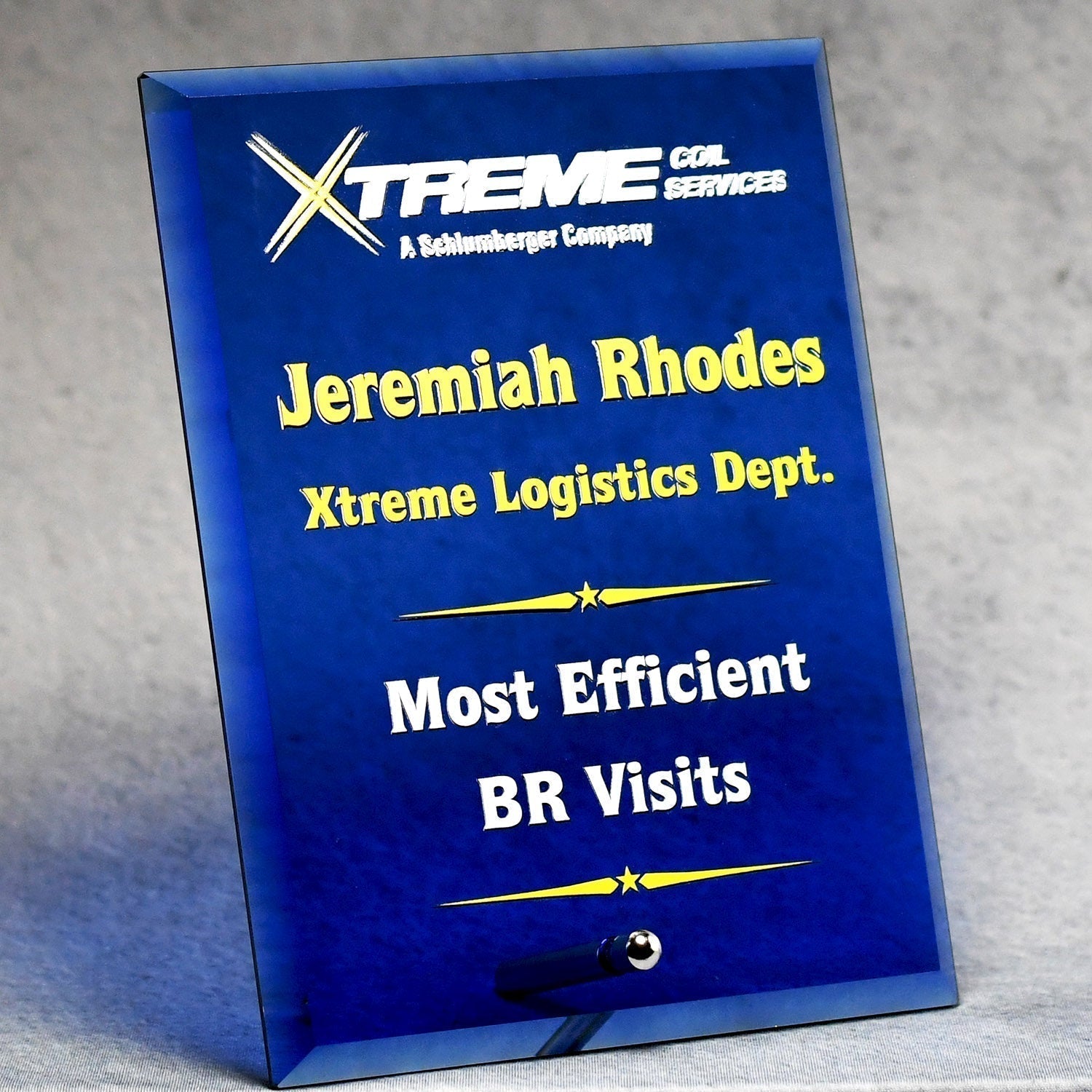 Economy Blue Glass Standing Plaque | Alliance Awards LLC.