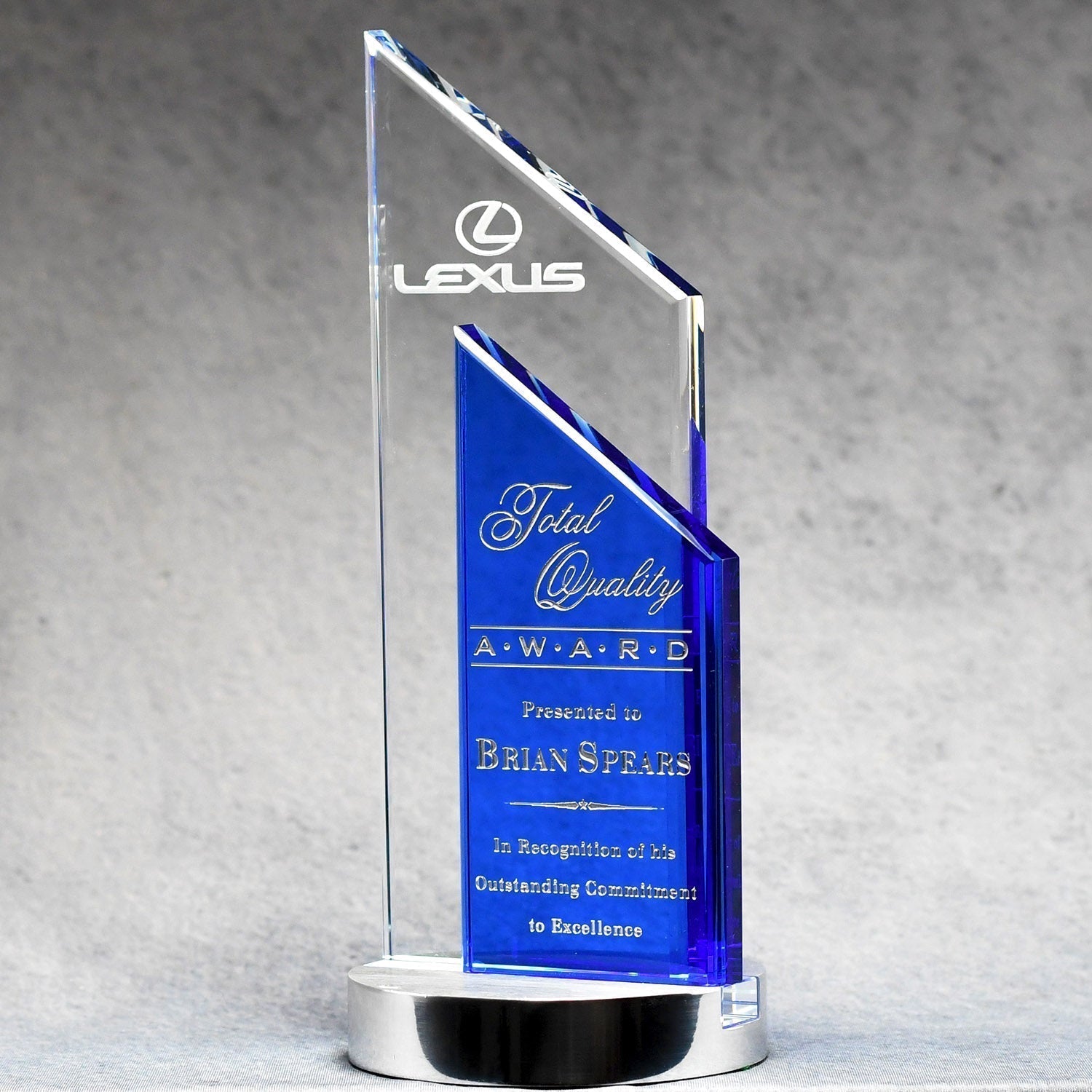 Crystal With Clear And Blue Double Peak | Alliance Awards LLC.