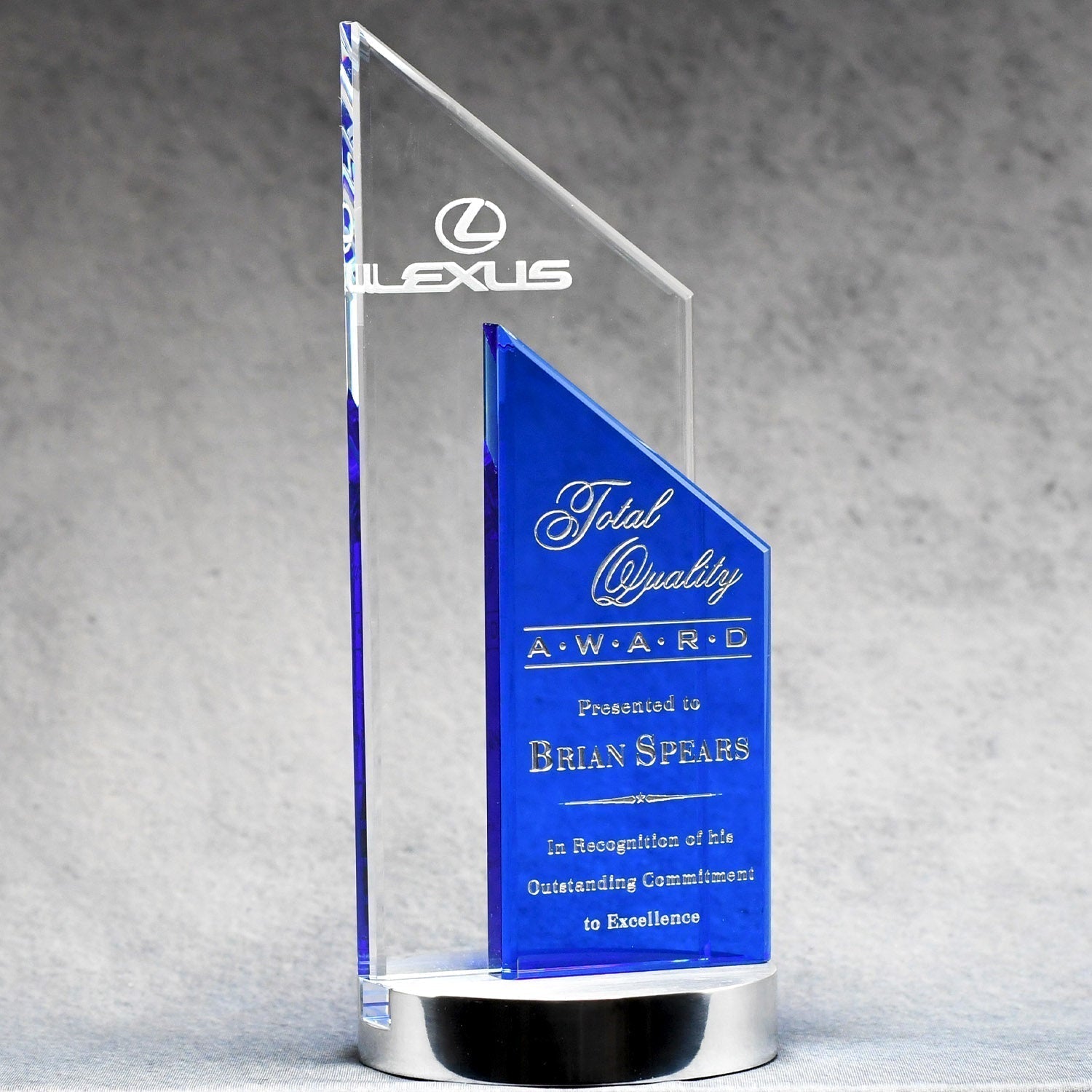 Crystal With Clear And Blue Double Peak | Alliance Awards LLC.