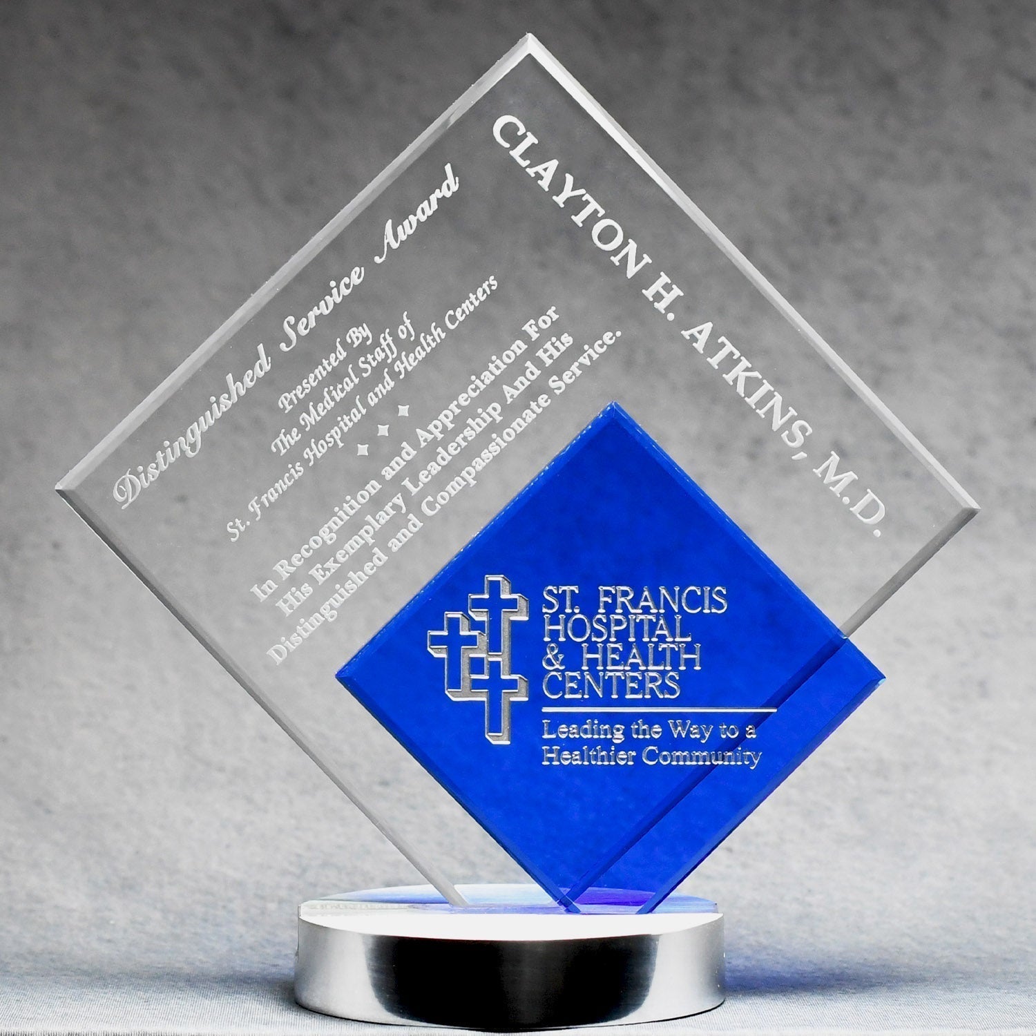 Crystal With Blue Inset Diamond Shape | Alliance Awards LLC.