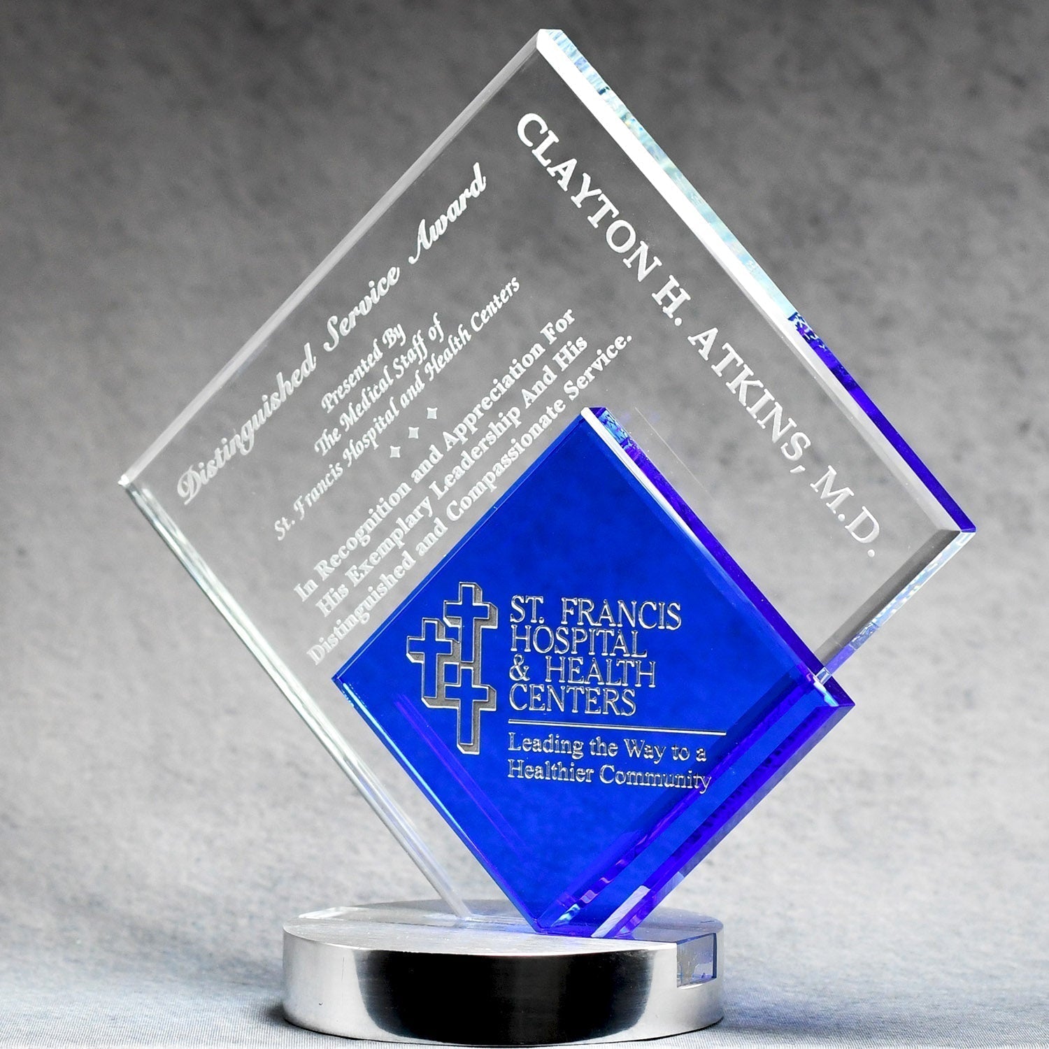 Crystal With Blue Inset Diamond Shape | Alliance Awards LLC.