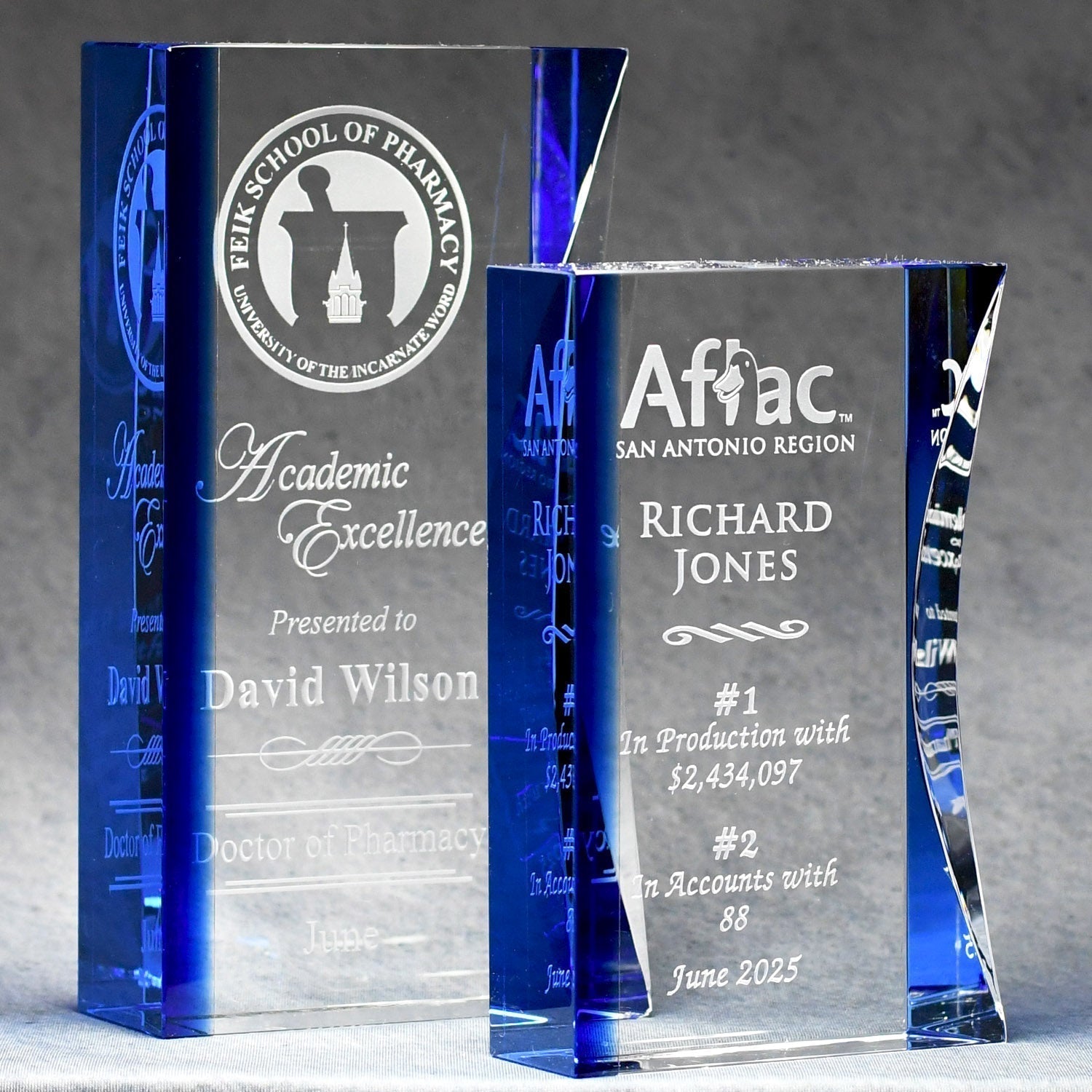 Optic Crystal With Blue Fused Accent | Alliance Awards LLC.