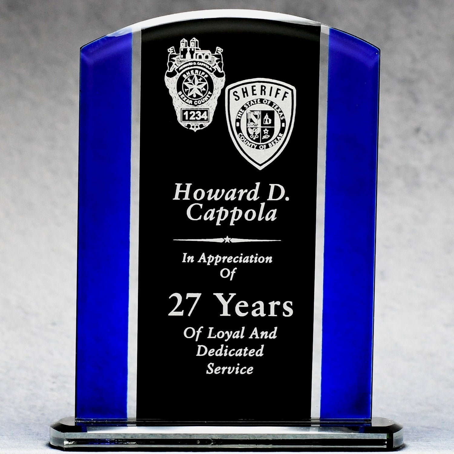 Economy Black And Blue Glass Plaque | Alliance Awards LLC.