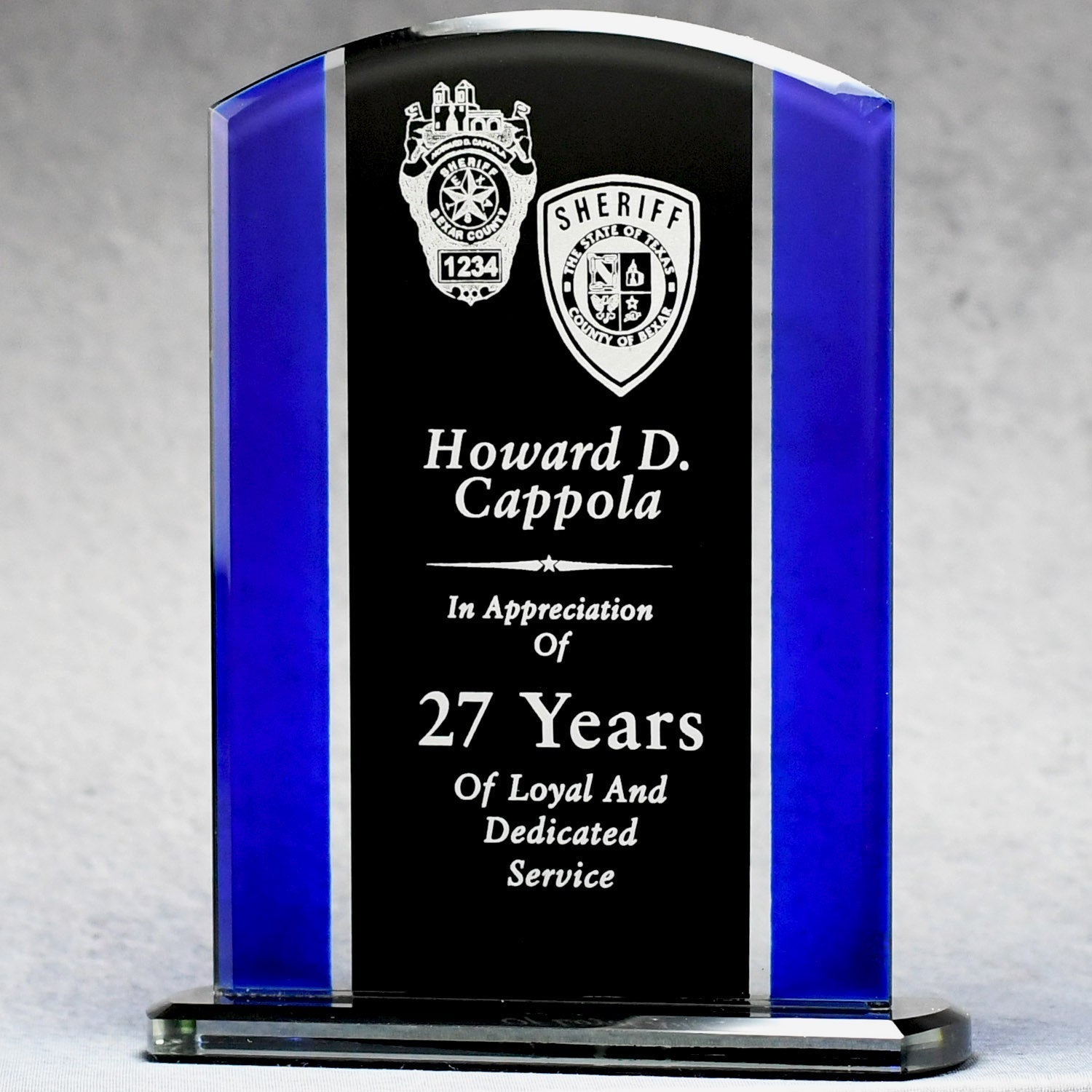 Economy Black And Blue Glass Plaque | Alliance Awards LLC.