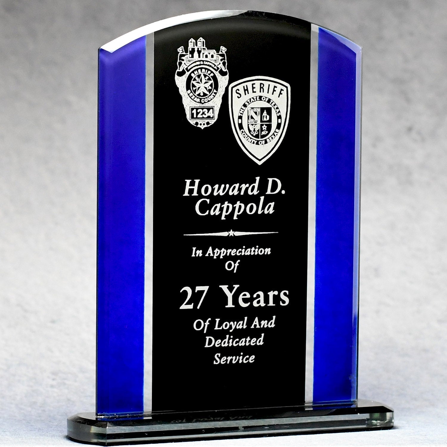 Economy Black And Blue Glass Plaque | Alliance Awards LLC.
