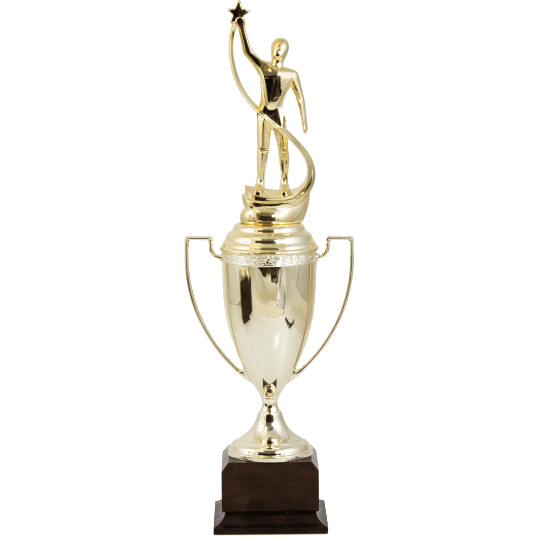 Classic Gold Metal Award Cup With Lid And Figure | Alliance Awards LLC.
