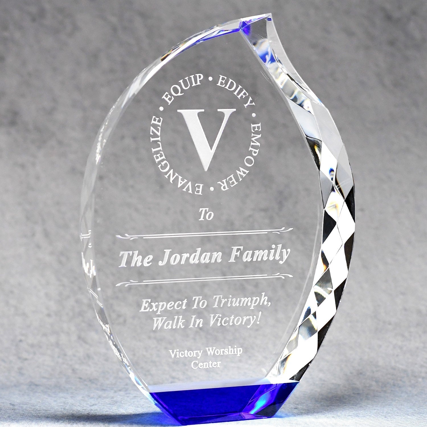 Multi-Faceted Crystal Flame With Blue Base | Alliance Awards LLC.