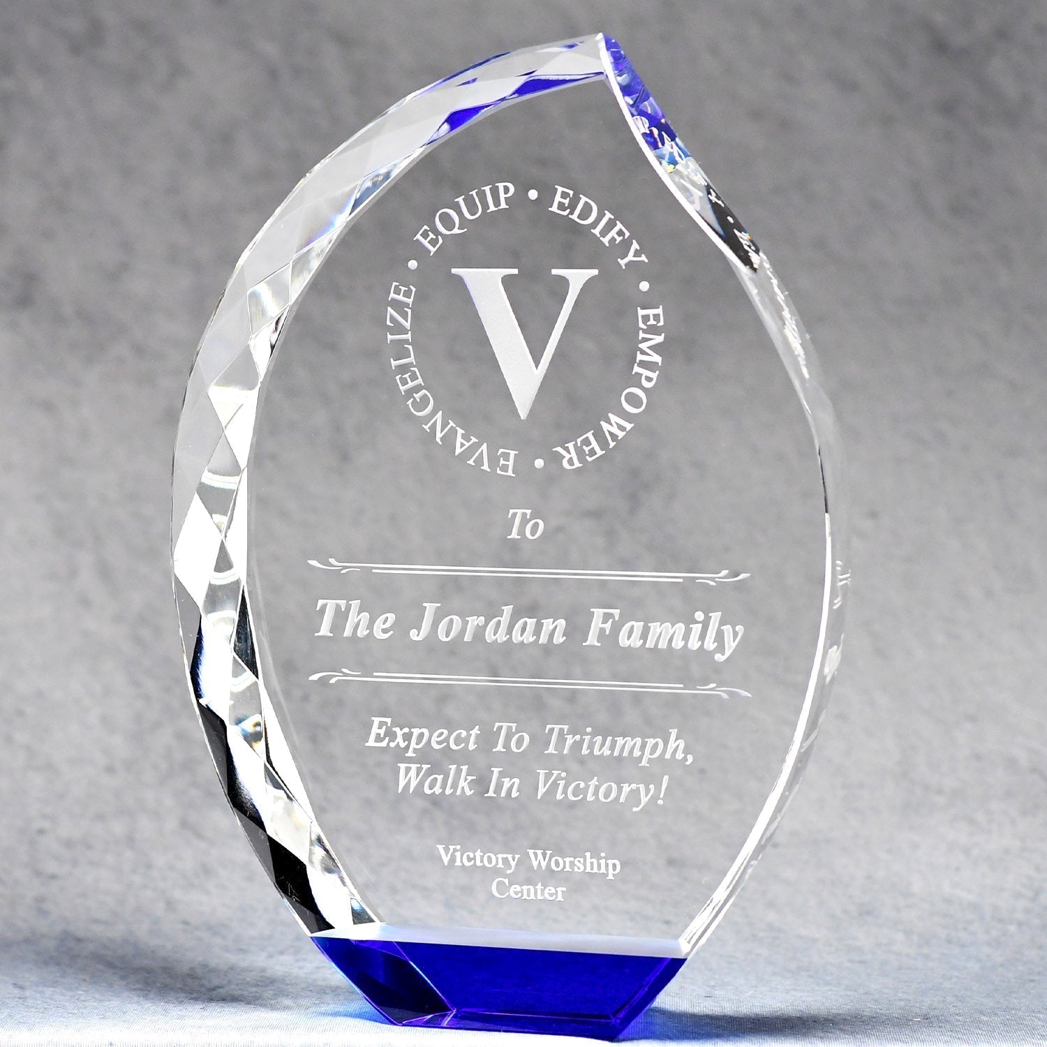Multi-Faceted Crystal Flame With Blue Base | Alliance Awards LLC.
