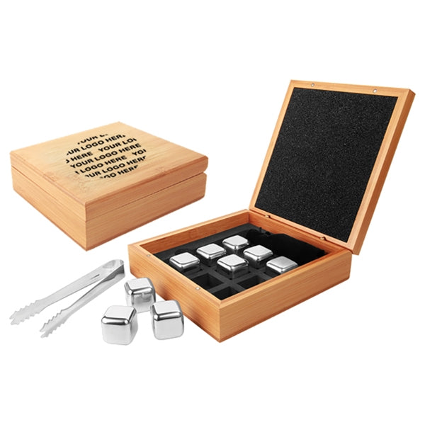 Stainless Steel Whiskey Stone Set In Bamboo Case | Alliance Awards LLC.