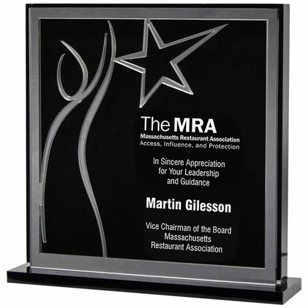 Lucite Square With Star And Black And Gold Or Silver Mirror | Alliance Awards LLC.